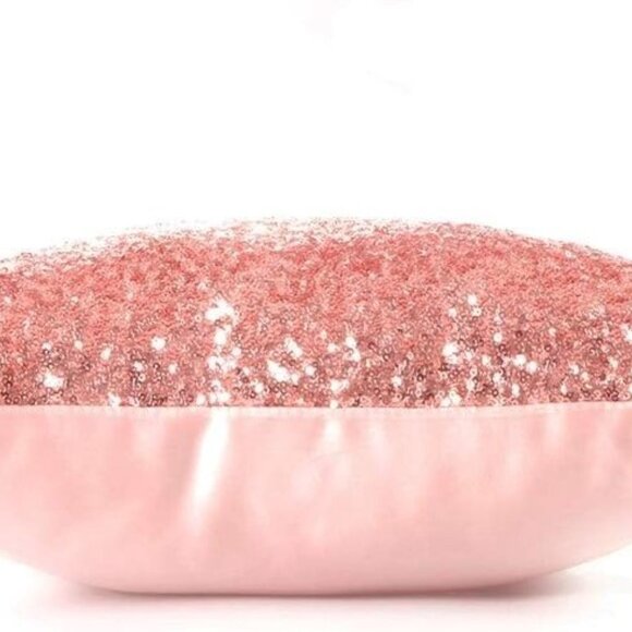 Pink Satin & Sequin Throw Pillow Cases Set of 2 Covers - Picture 2 of 4